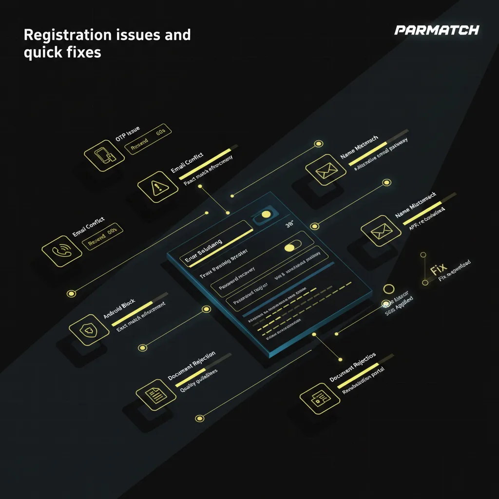 Signup issues and fixes — OTP missing, email used, name mismatch, Android install blocked, document rejected