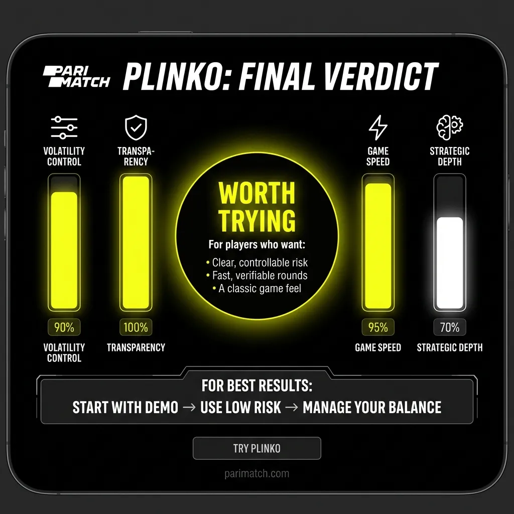 Review summary - pros and cons of playing Plinko on Parimatch