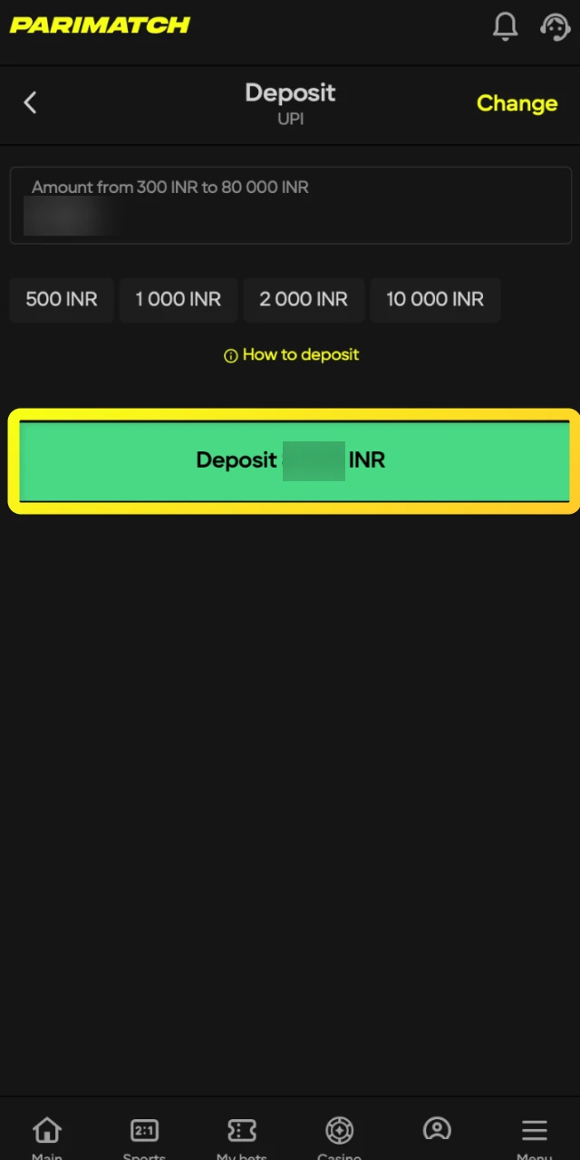Add Indian Rupees to your account using a local payment method to fund your Aviatrix bets.