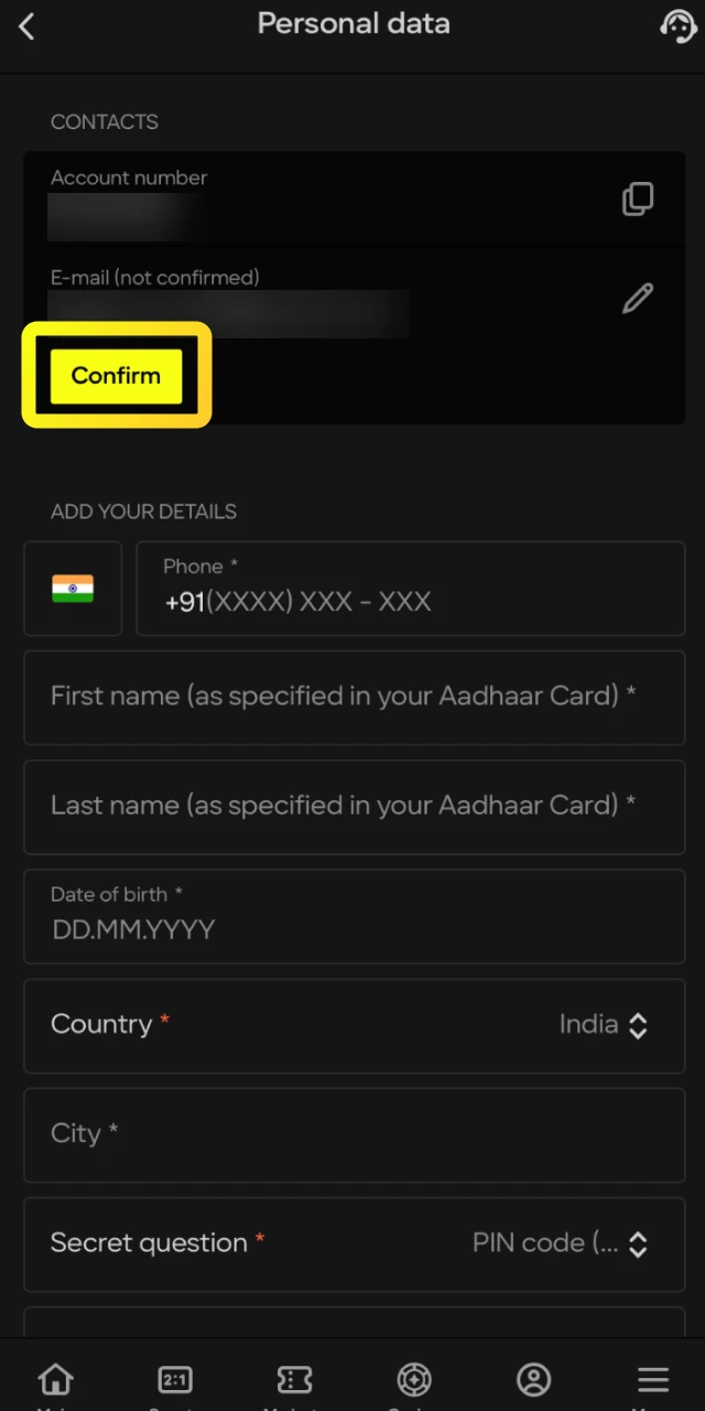 Submit your ID documents for verification to access all Baloon features on Parimatch.