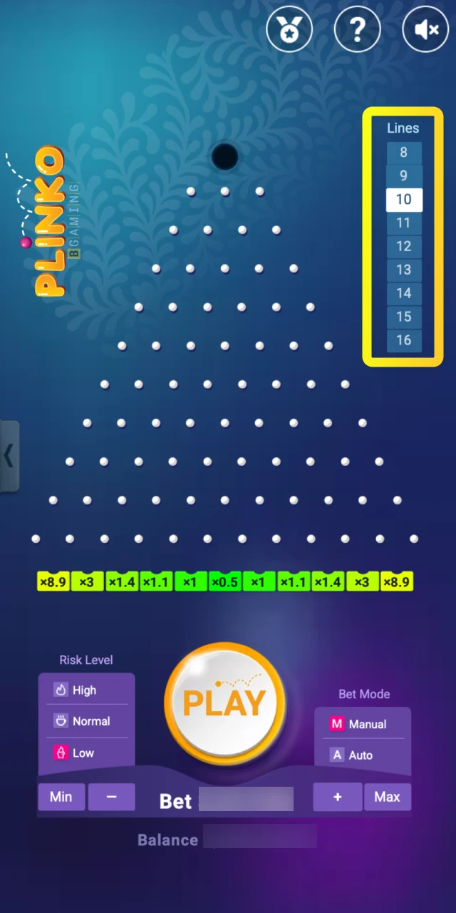 Choose the number of rows on the Plinko board to influence the games volatility on Parimatch.