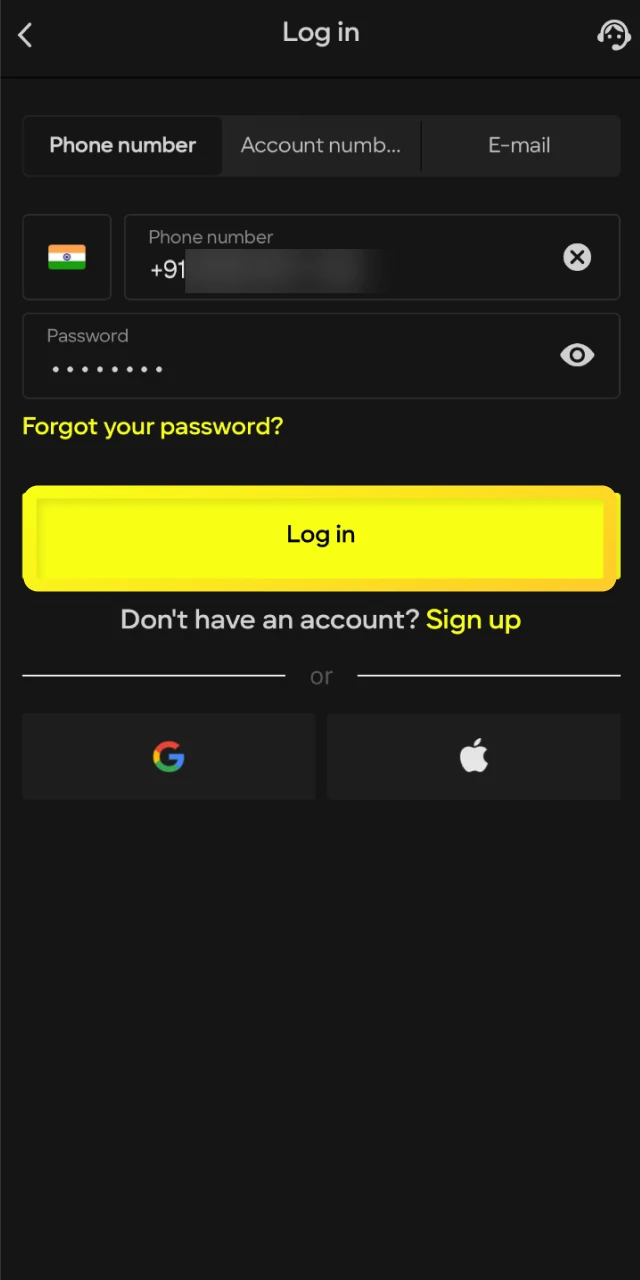 Securely log into your Parimatch account to proceed with the identity verification steps.