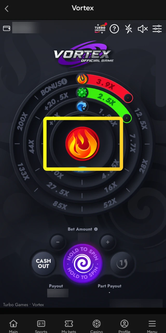 Complete the Fire ring to activate a special bonus feature in Vortex on Parimatch.