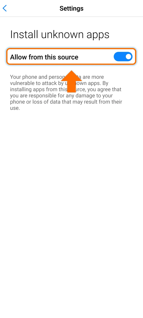 Enable unknown sources on your Android to setup Parimatch.