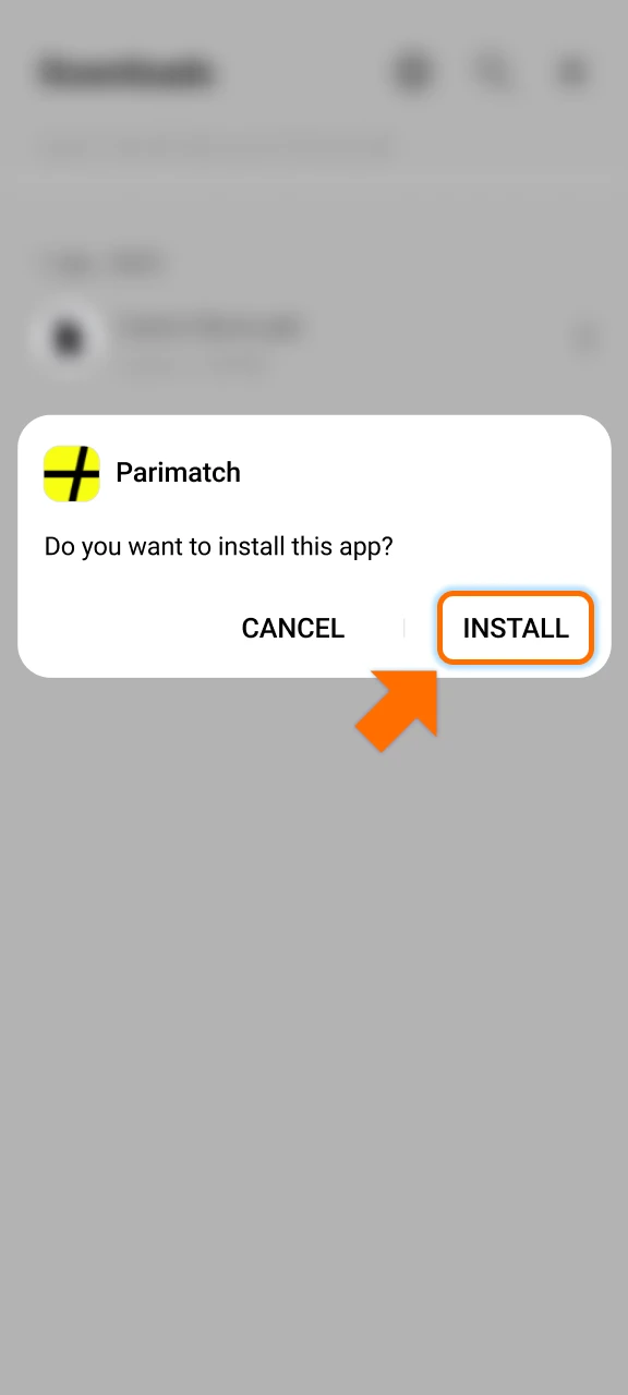 Press install to launch the Parimatch Android betting platform.