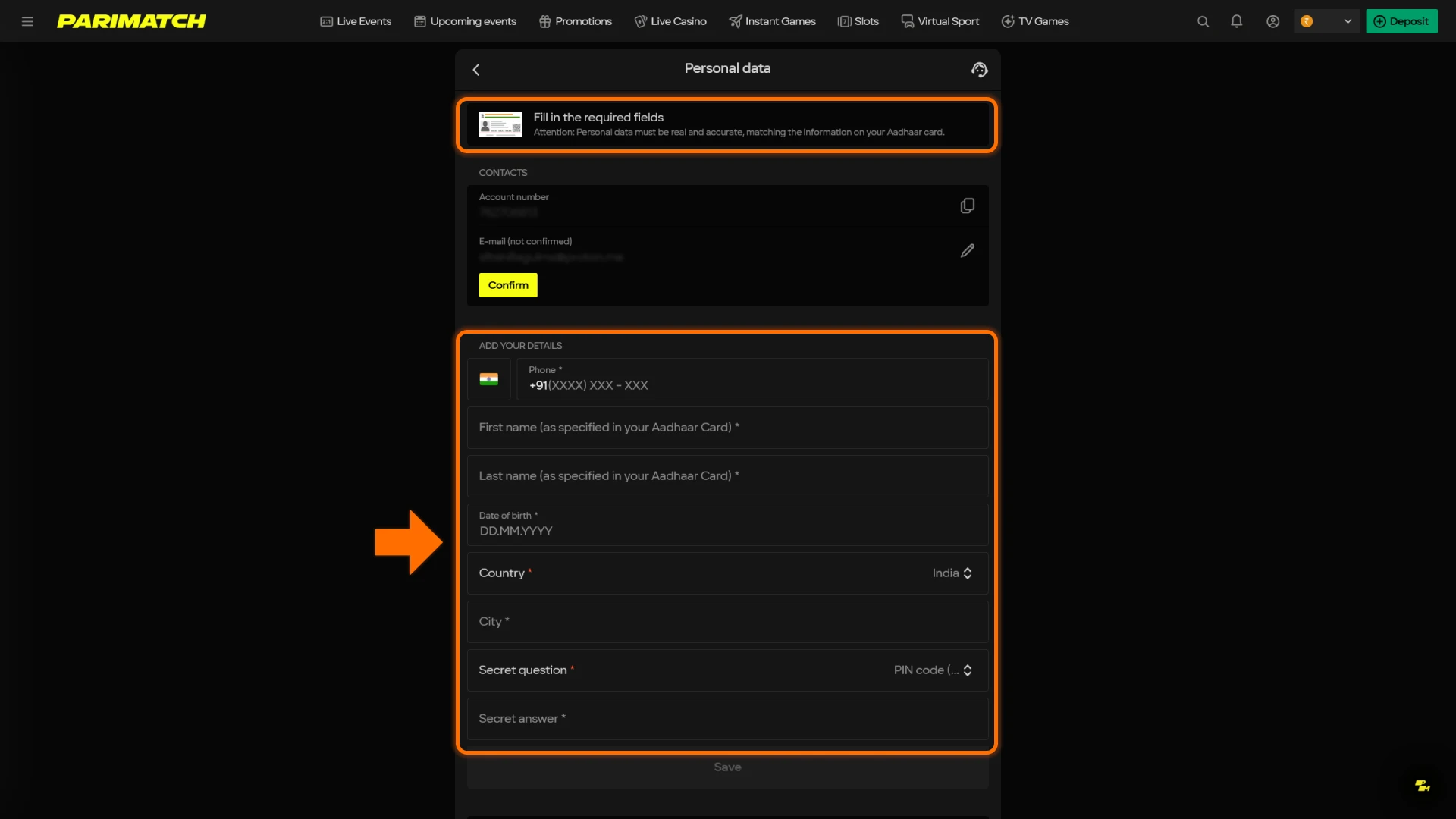 Complete the Parimatch account verification to bet on the IPL safely.