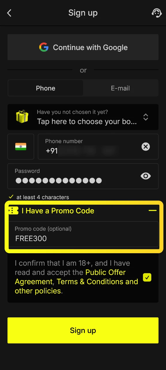 Apply the exclusive bonus coupon code inside the Parimatch app now.
